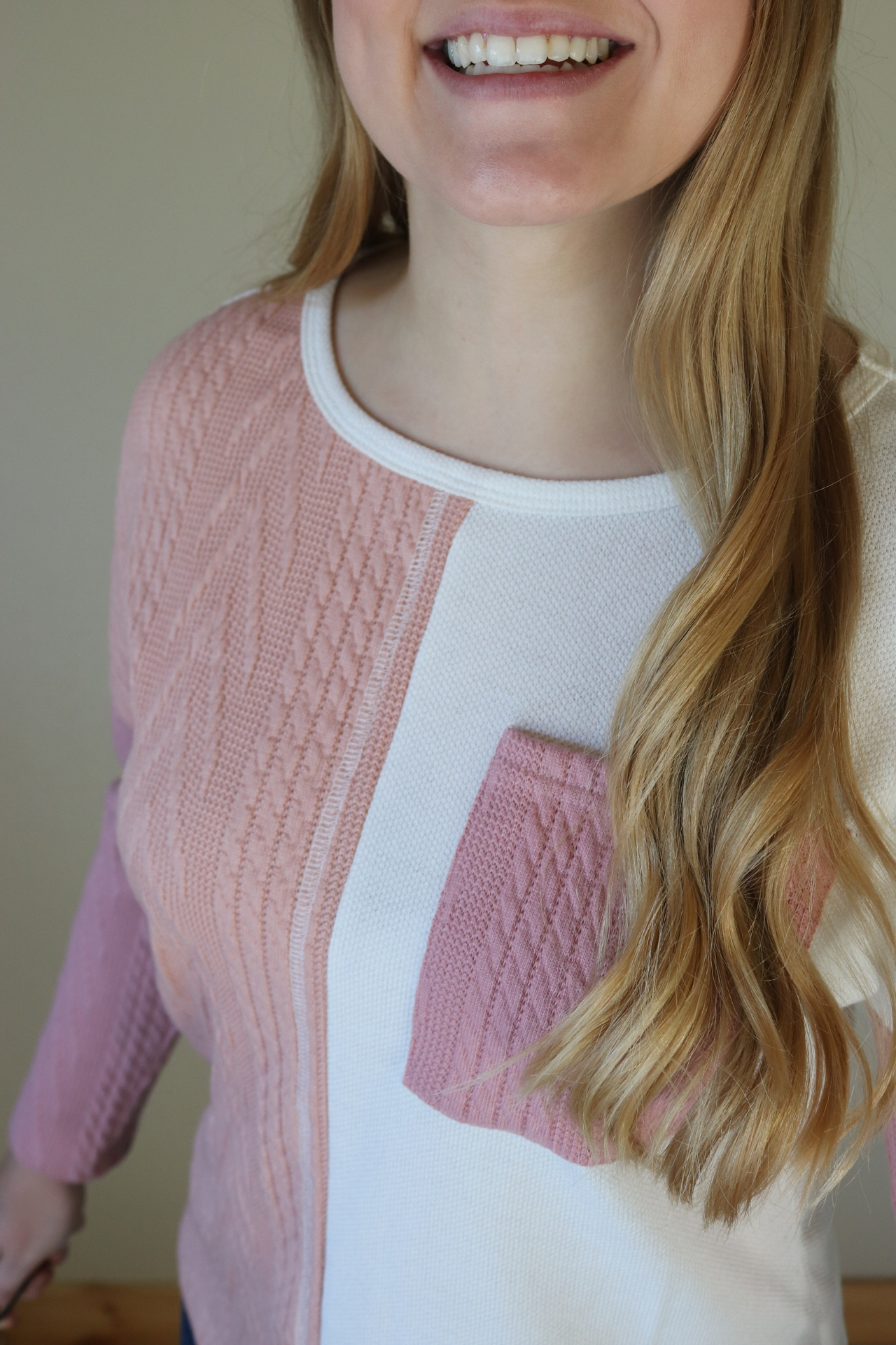 Pink Patchwork Knit Long Sleeve