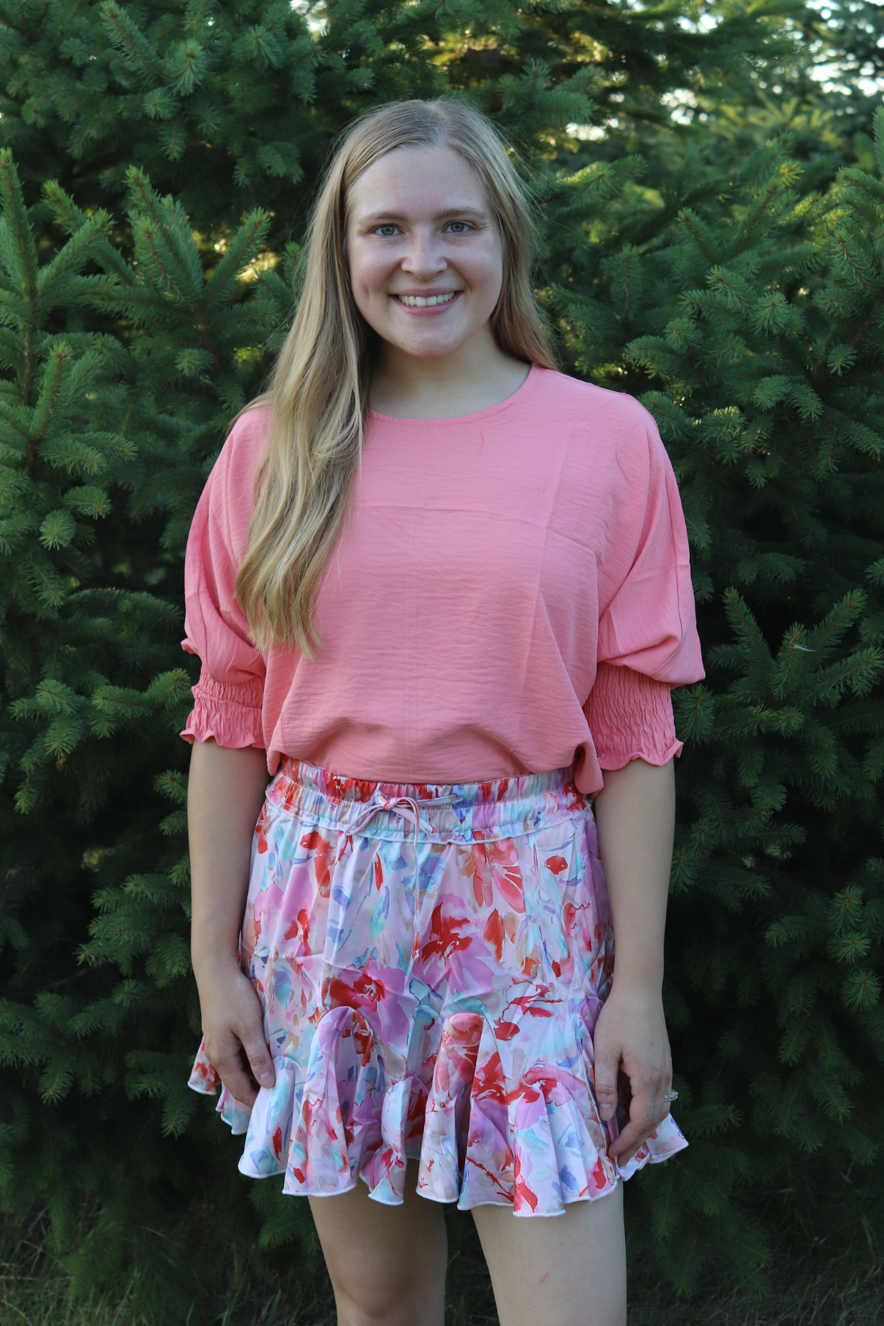 Coral Smocked Sleeve Top