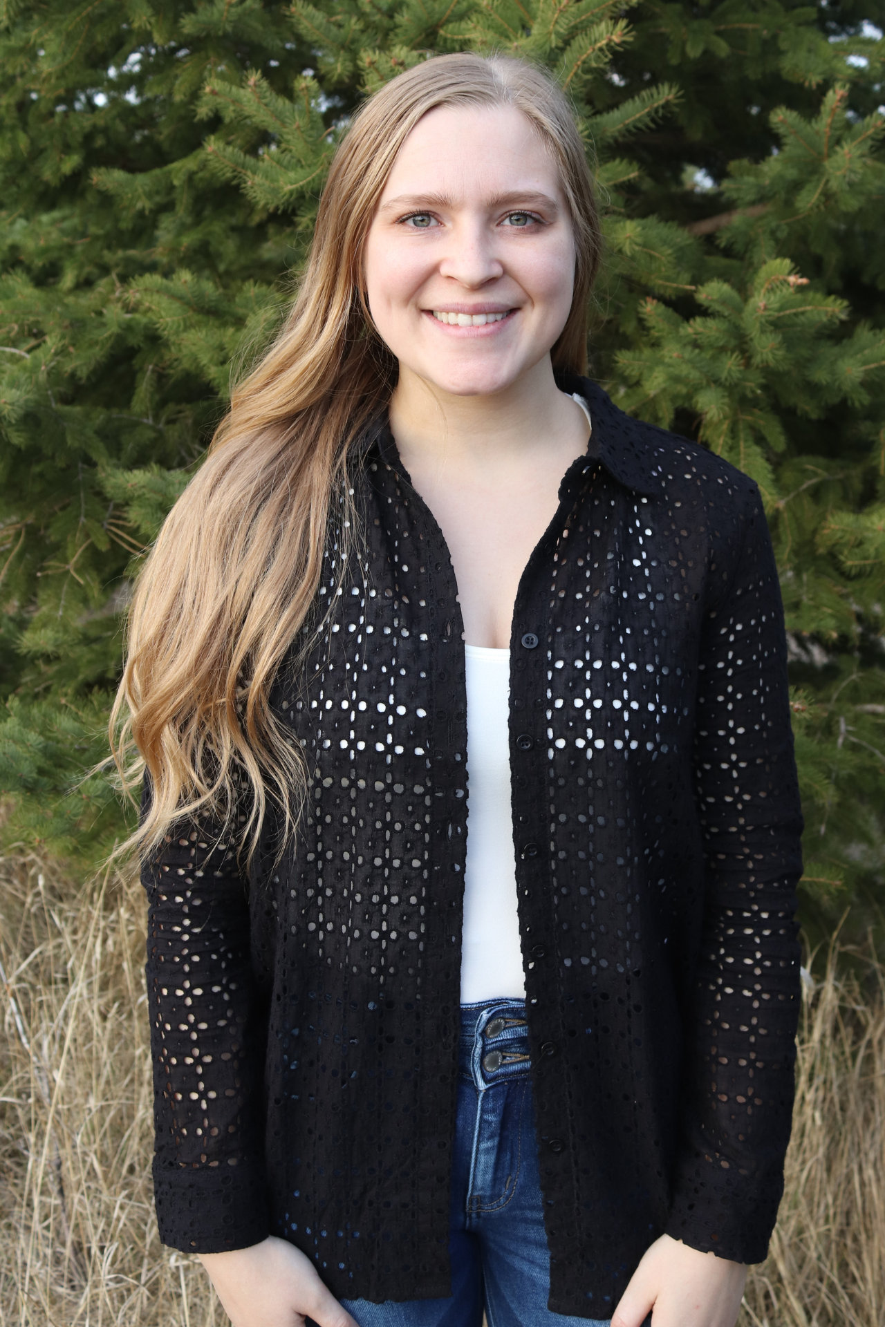 Black Eyelet Button Up