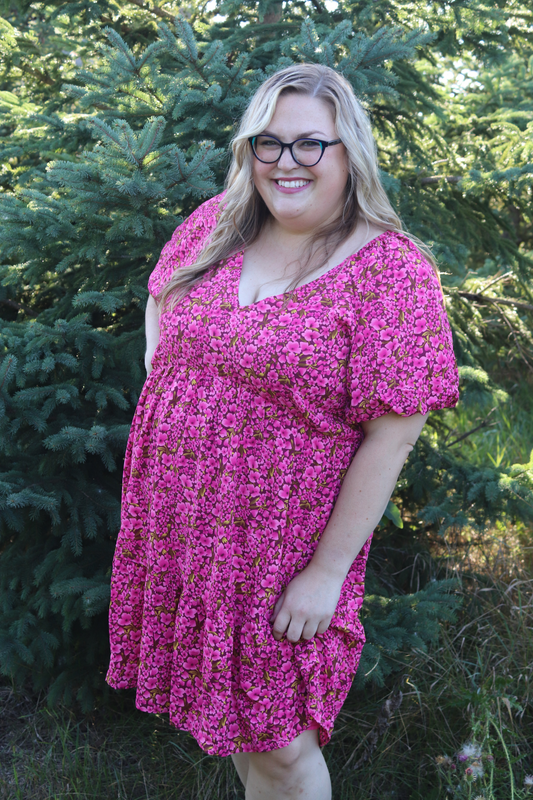 PLUS: Pink Floral V-neck Dress