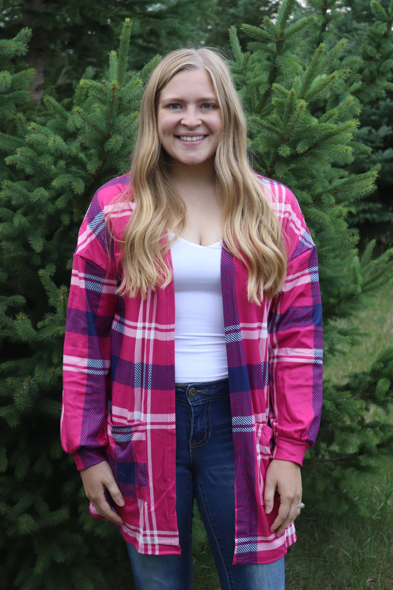 Pink Plaid Cardigan