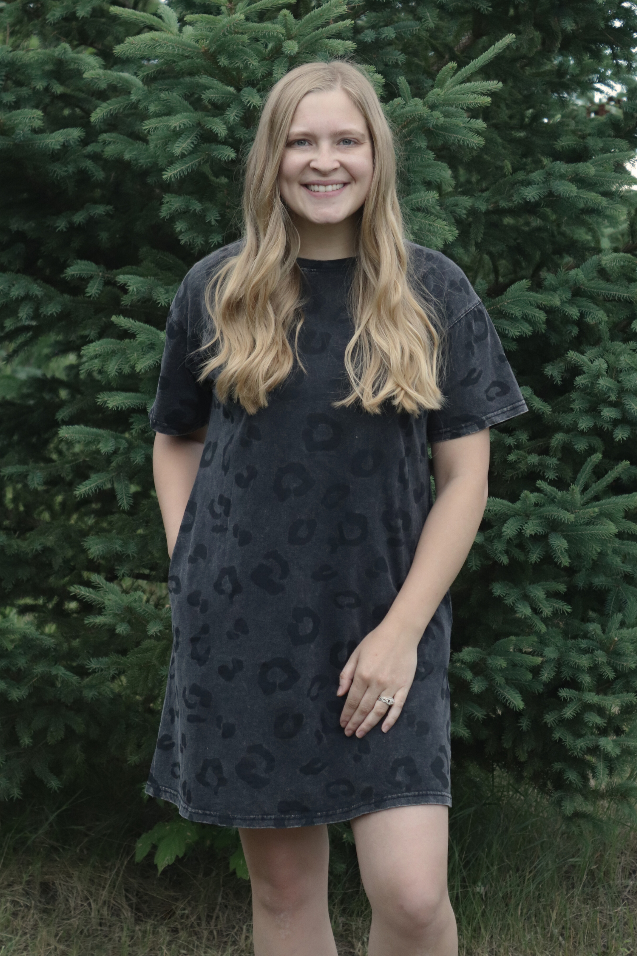 Black Washed Leopard T-shirt Dress