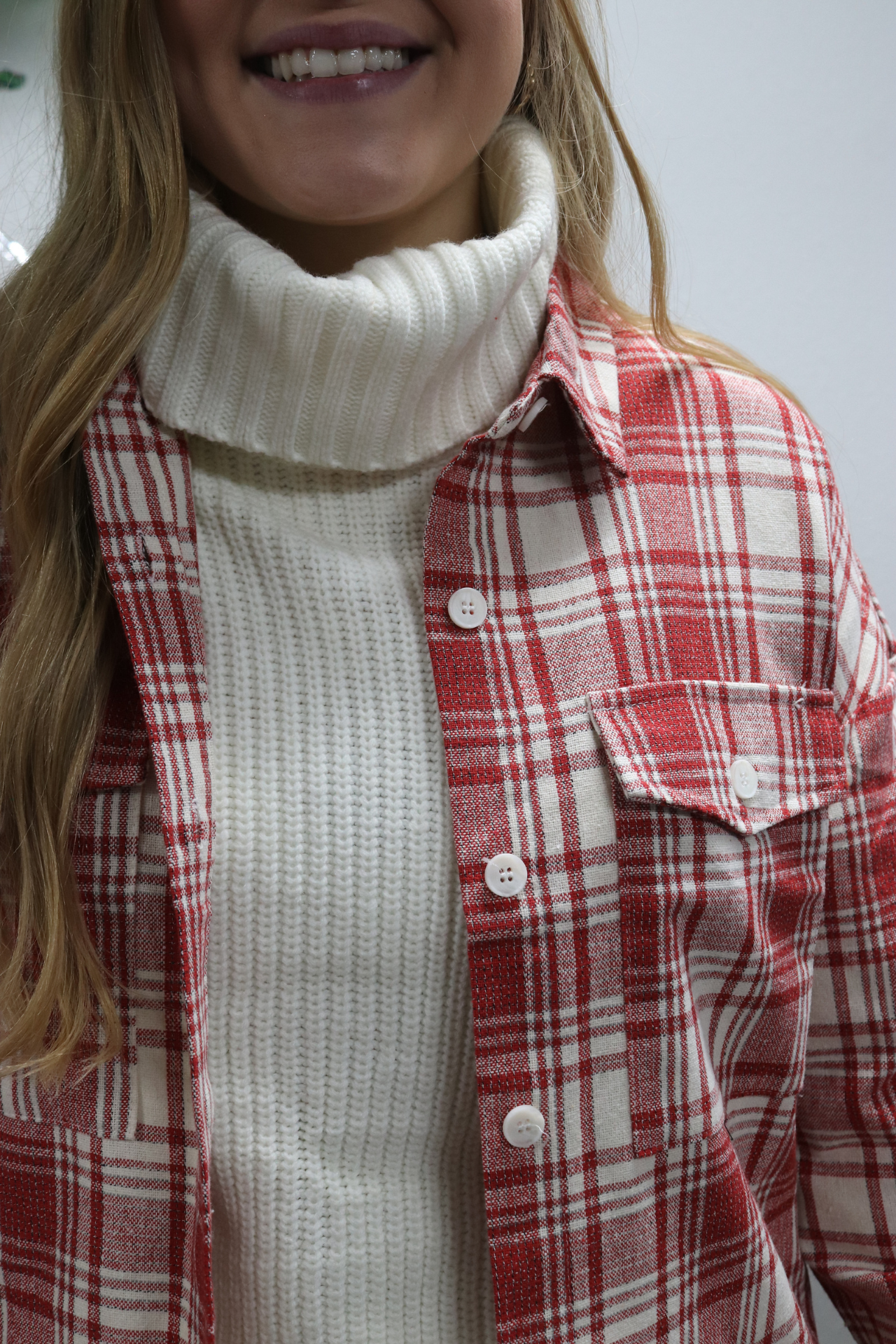 Long Red Plaid Shacket