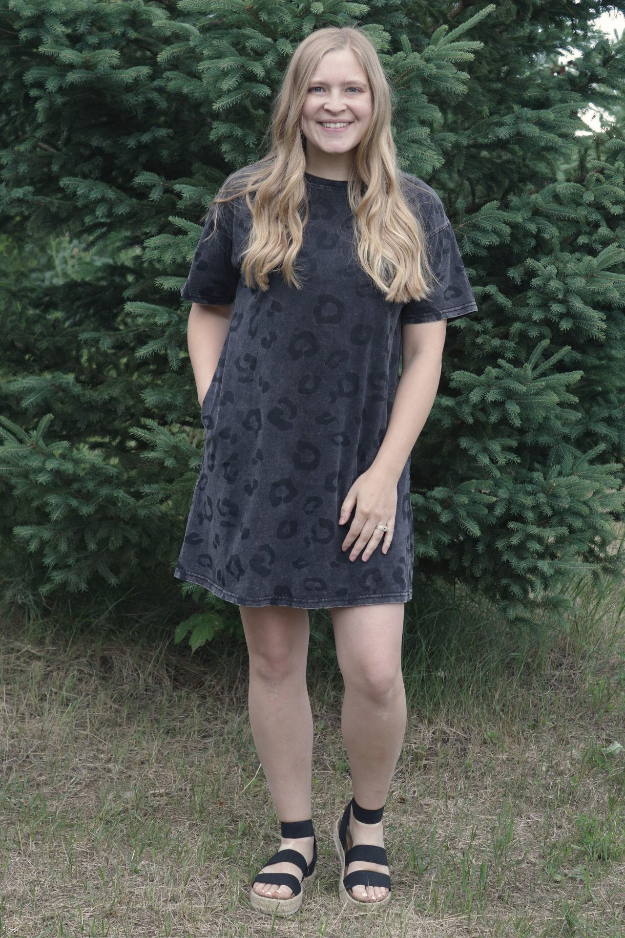 Black Washed Leopard T-shirt Dress