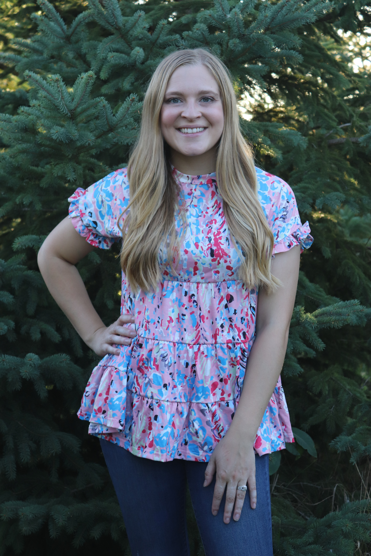 Pink Floral Ruffle Top