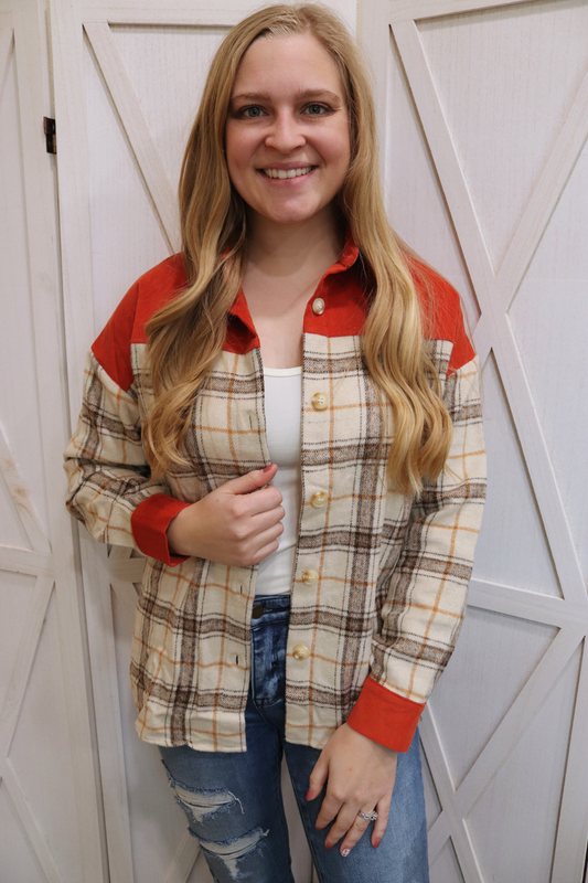 Orange Corduroy Plaid Shacket