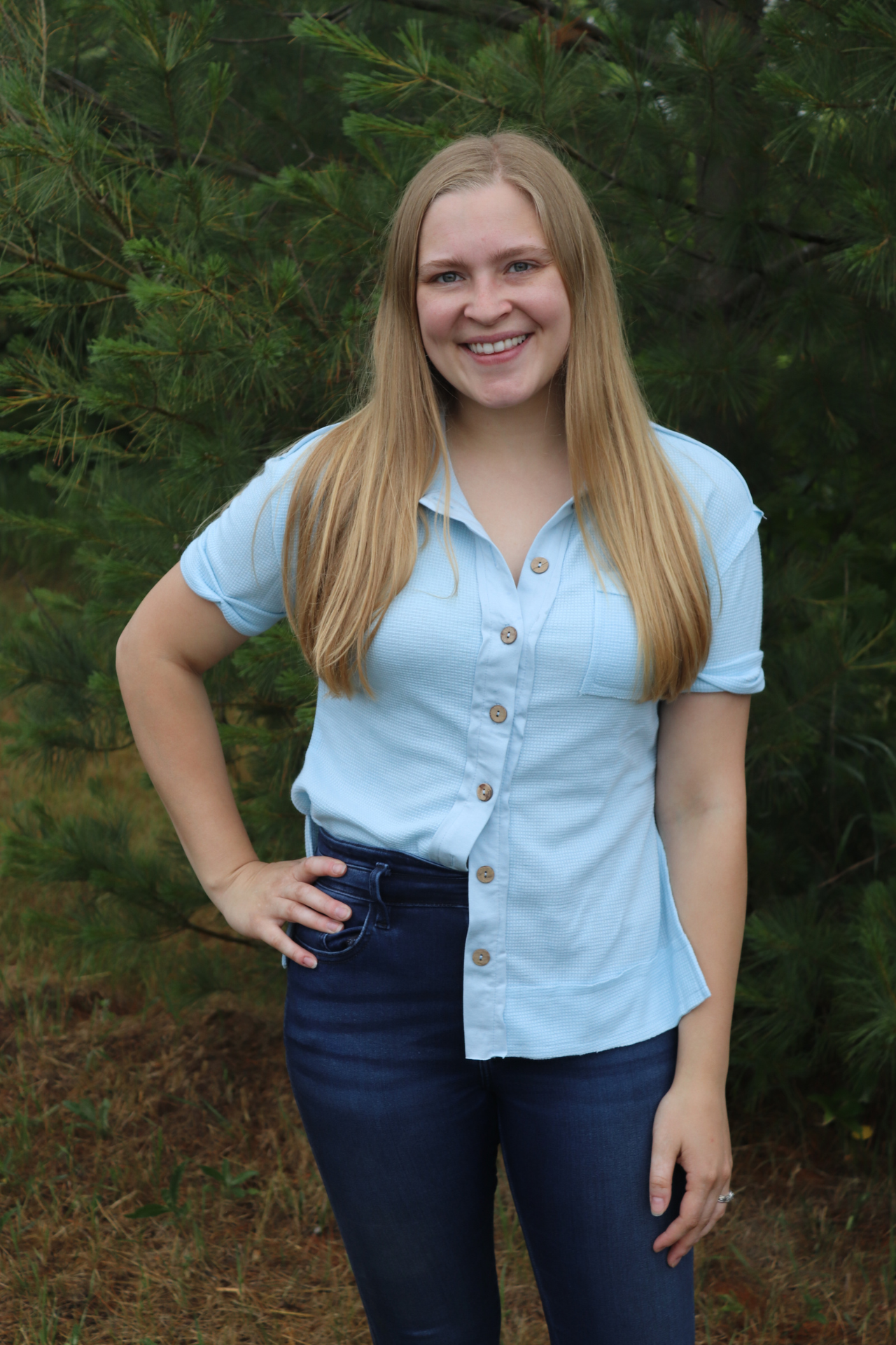 Blue Waffle Knit Buttoned Shirt