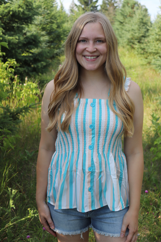 Striped Smocked Peplum Tank