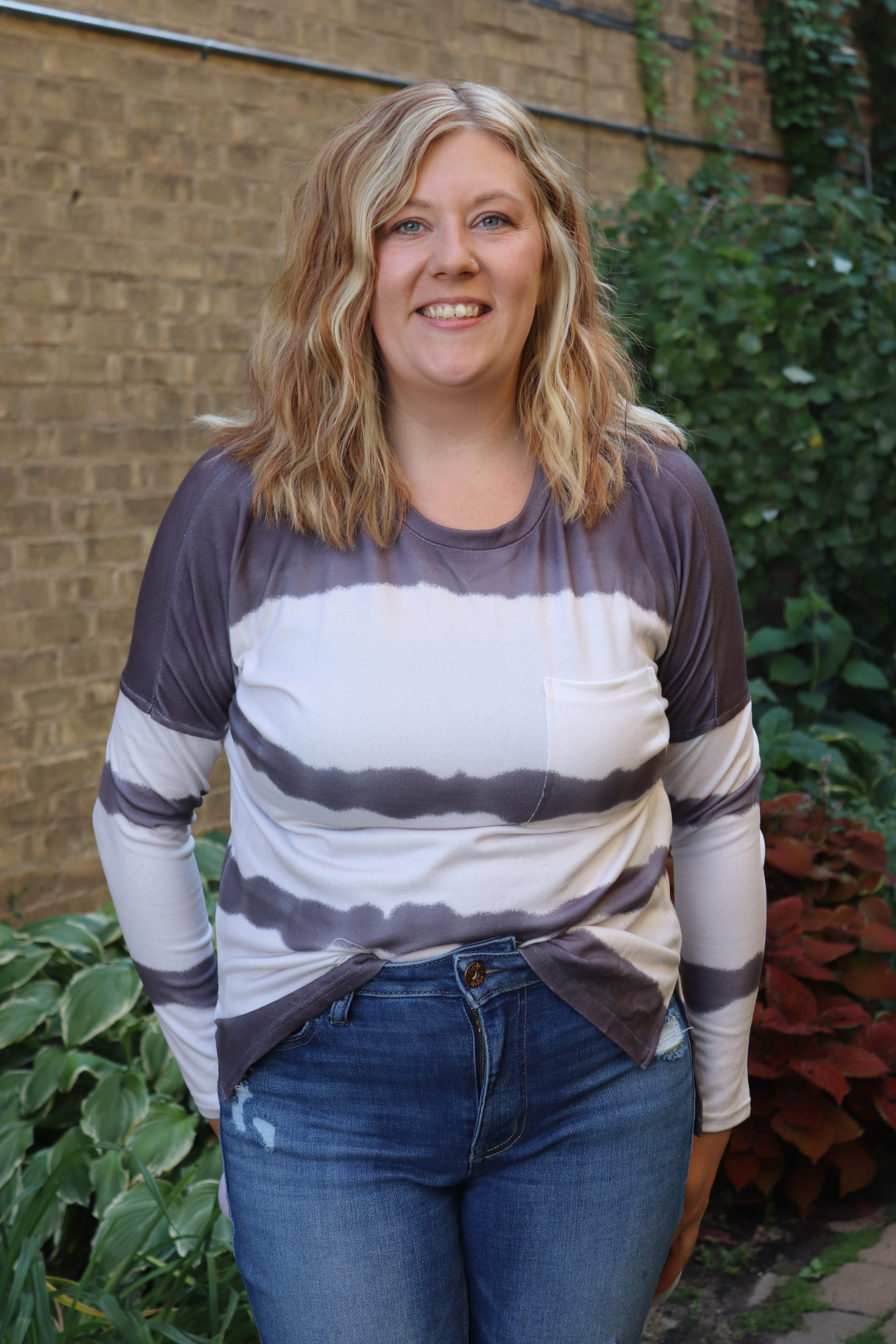 Gray Striped Long Sleeve Top