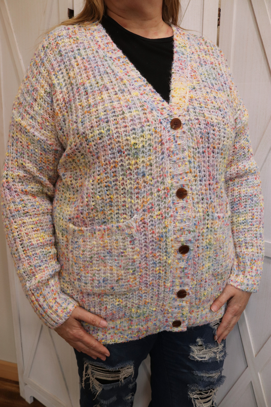 PLUS: White Multicolor Thread Cardigan