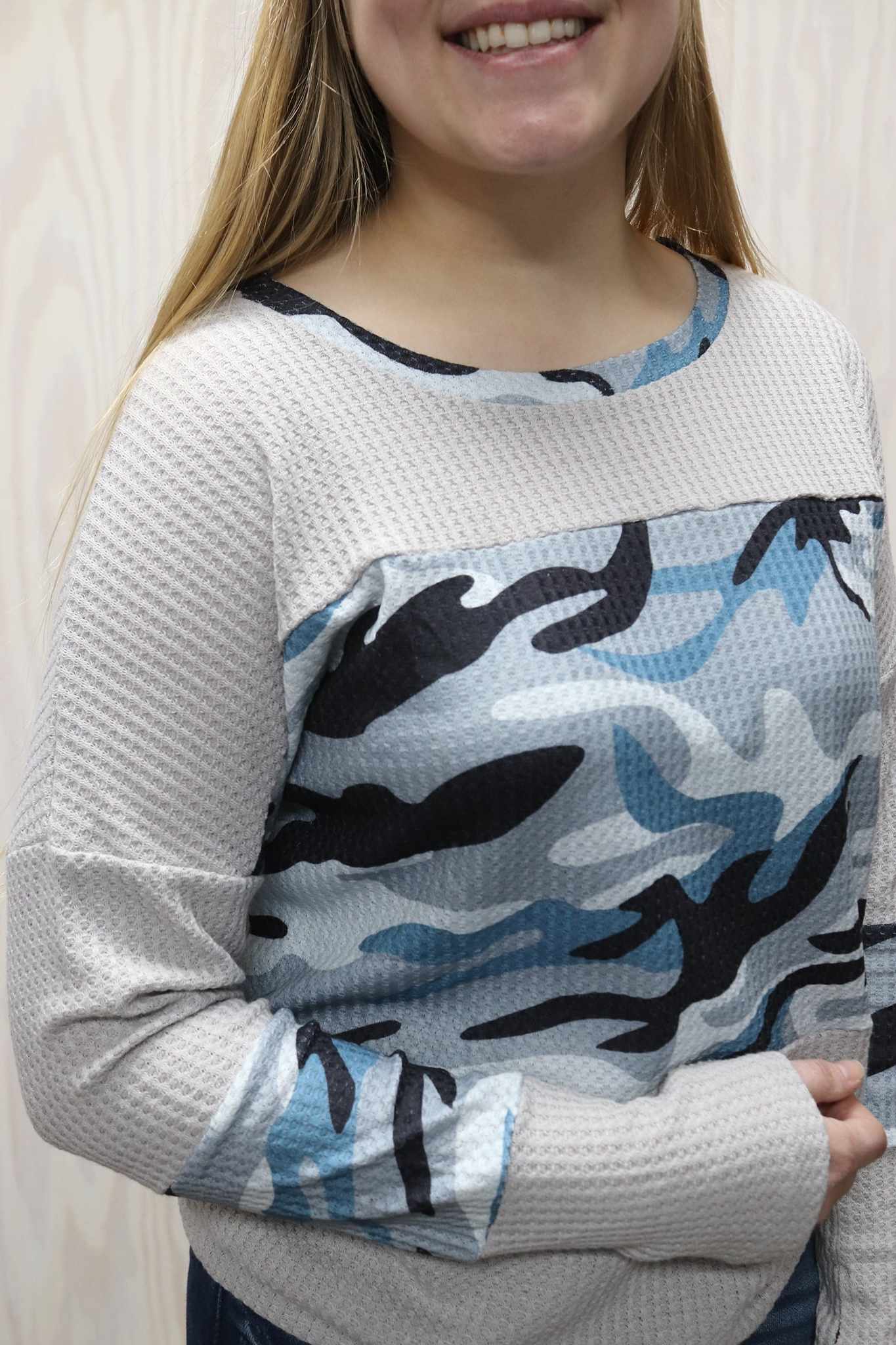 Blue Camoufalge Colorblock Long Sleeve