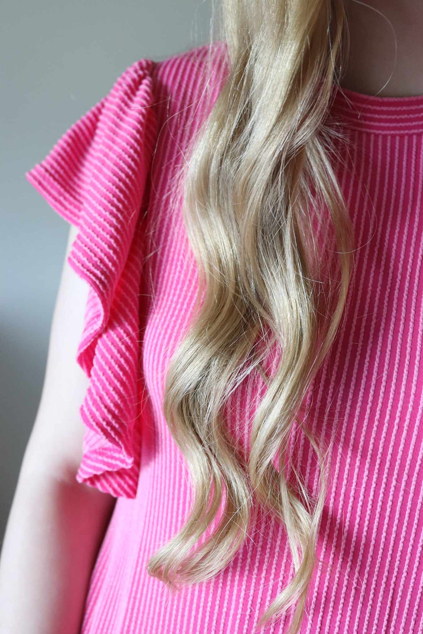 Pink Ribbed Flutter Sleeve Dress