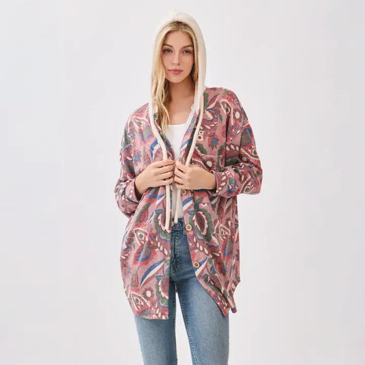 Mauve Mix Boho Hooded Shacket