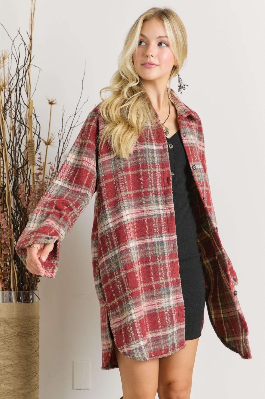 Red Long Plaid Shacket