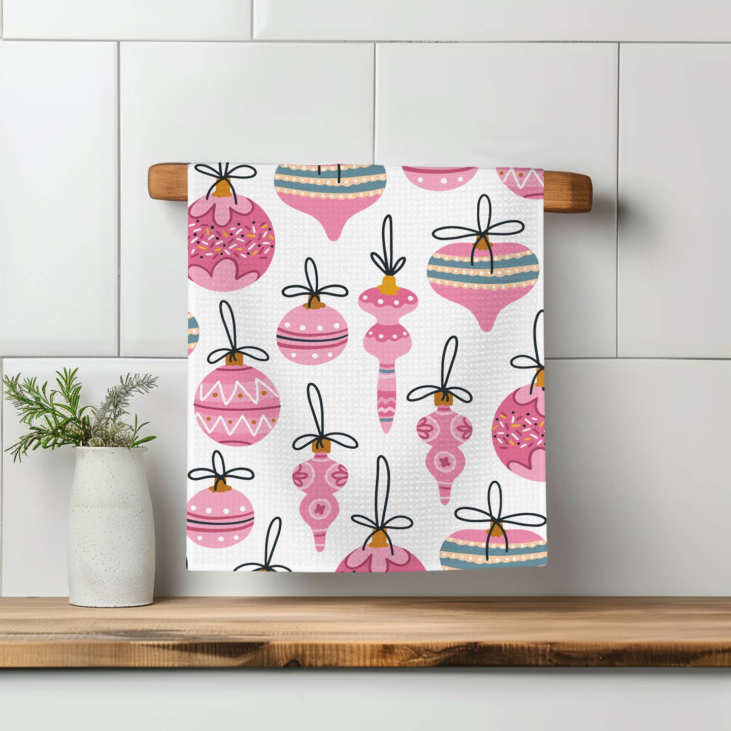 Pink Ornament Kitchen Towel