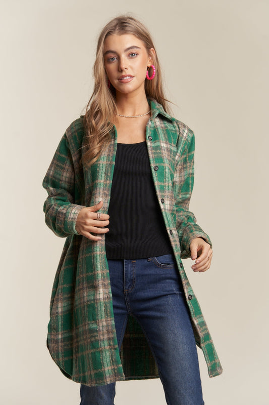 Green Long Plaid Shacket