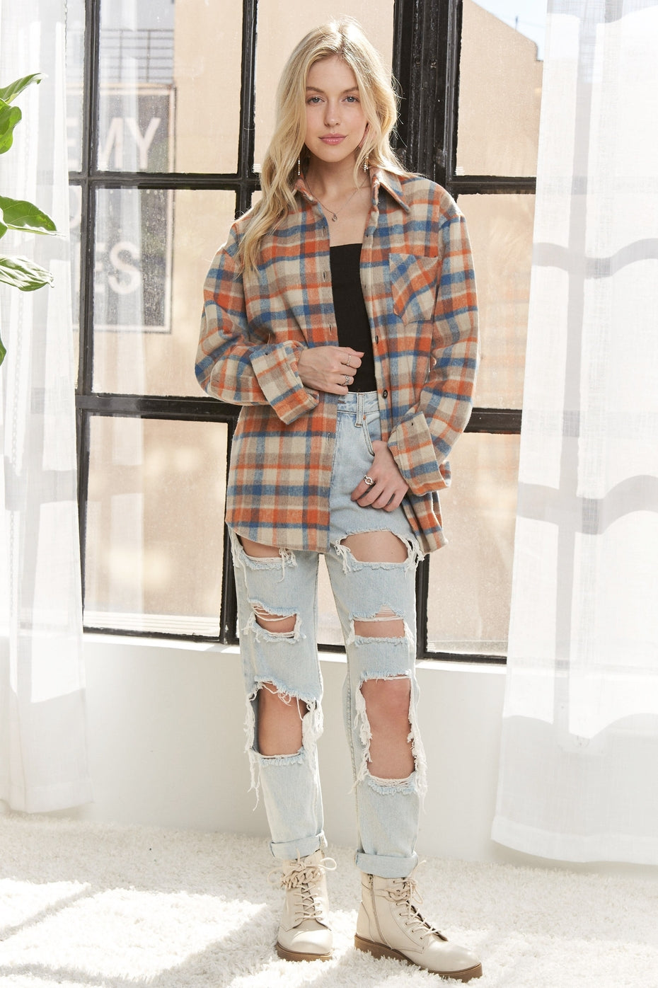 Orange/Blue Plaid Shacket