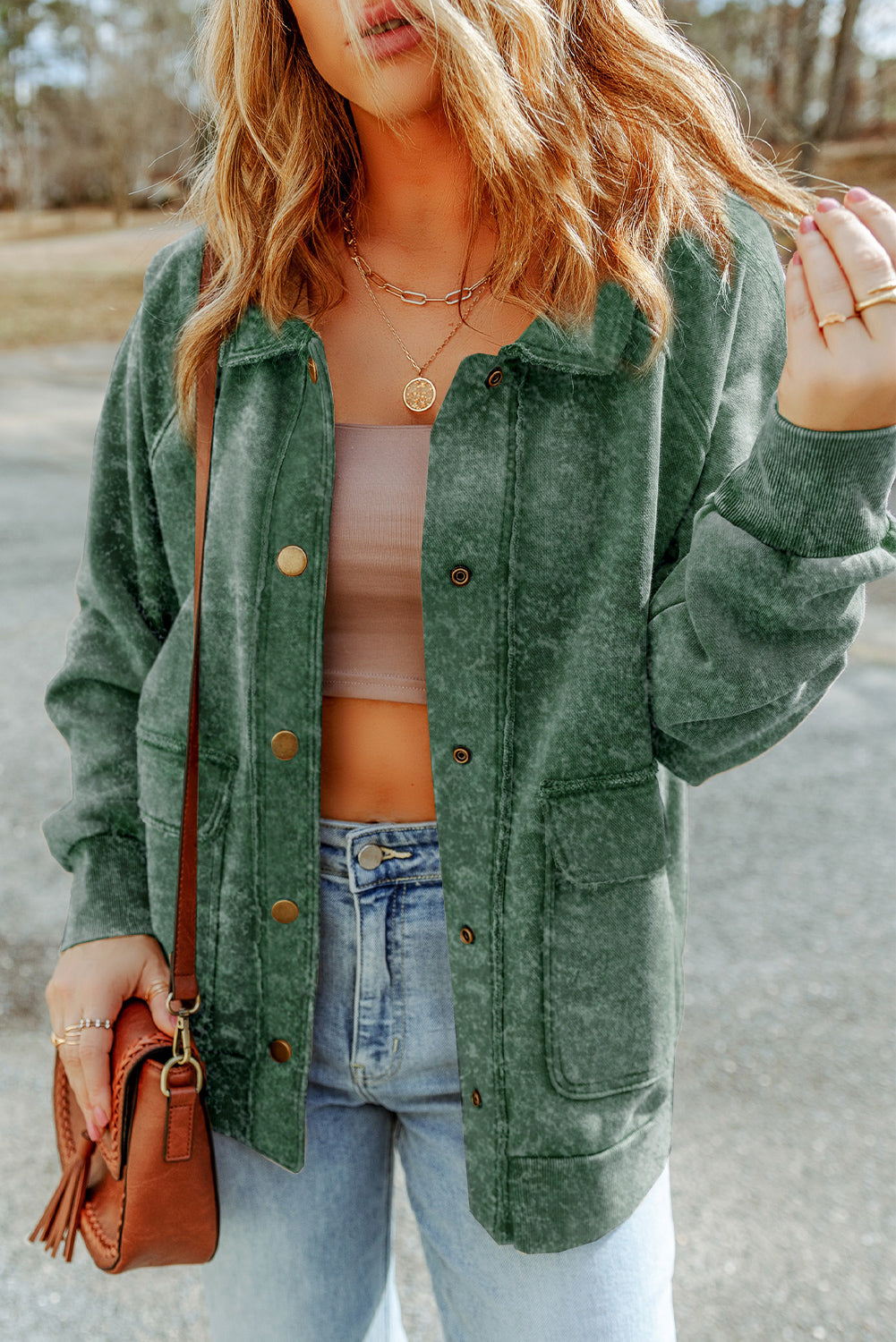 Green Washed Button Up