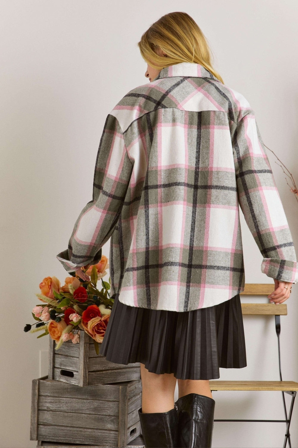 Olive/Pink Plaid Shacket