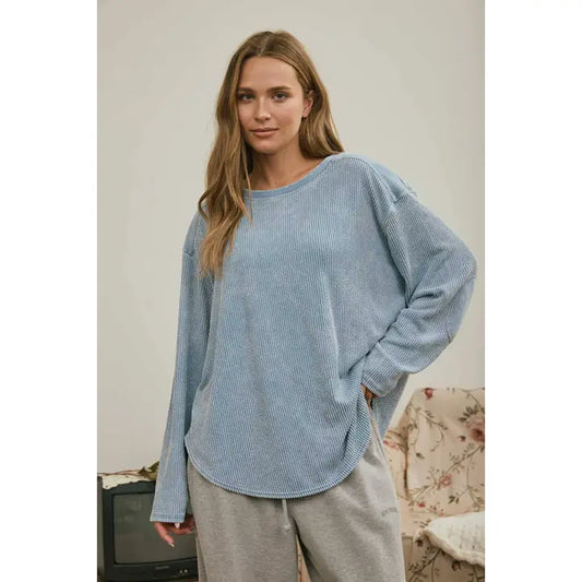 Light Denim Urban Ribbed Washed Long Sleeve