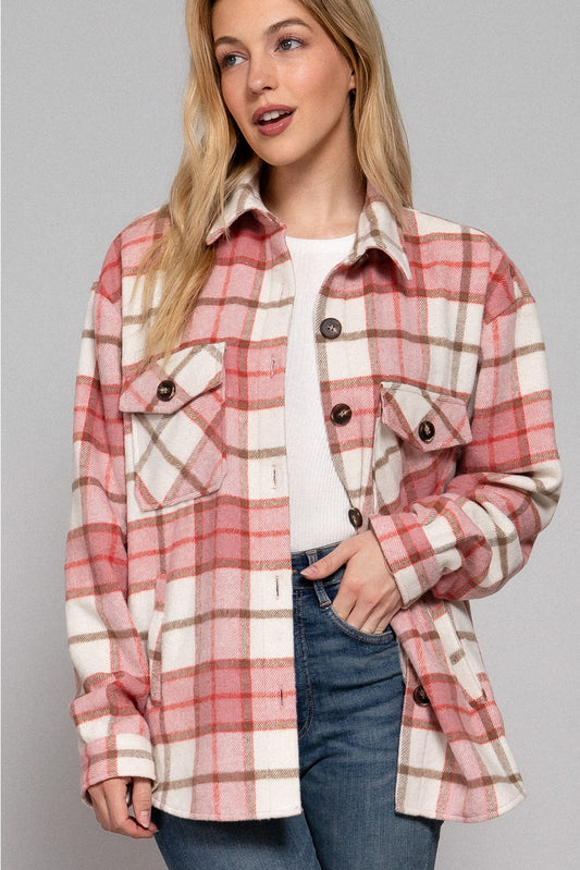 Pink/Khaki Plaid Shacket