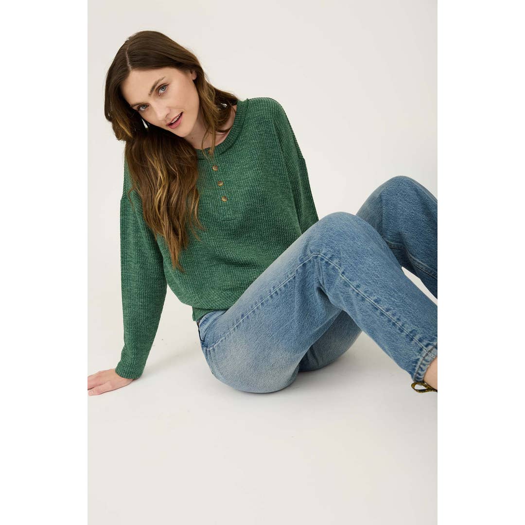 Green Waffle Knit Henley