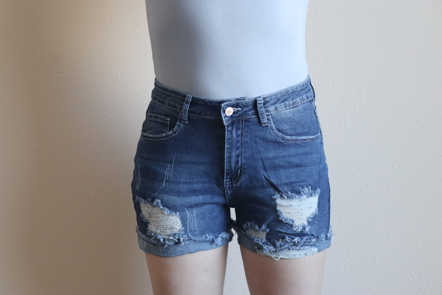 Light Distressed Denim Shorts