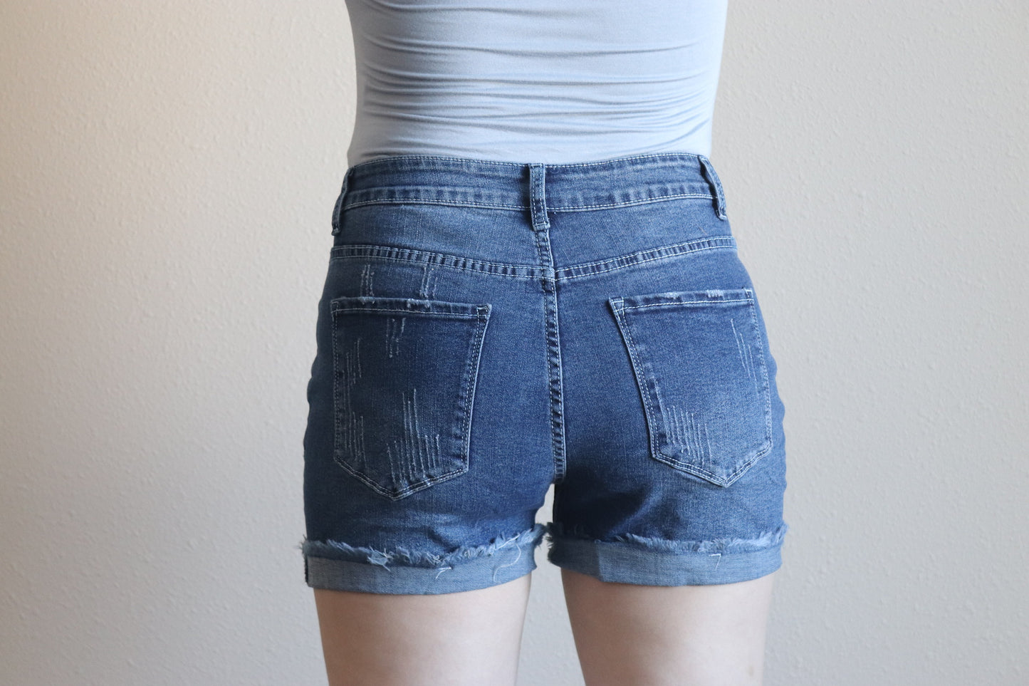 Light Distressed Denim Shorts