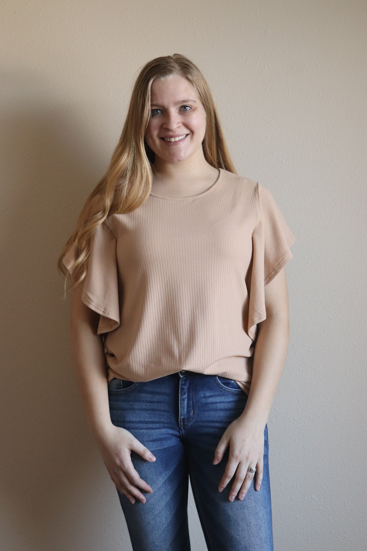 Tan Ruffle Sleeve Top