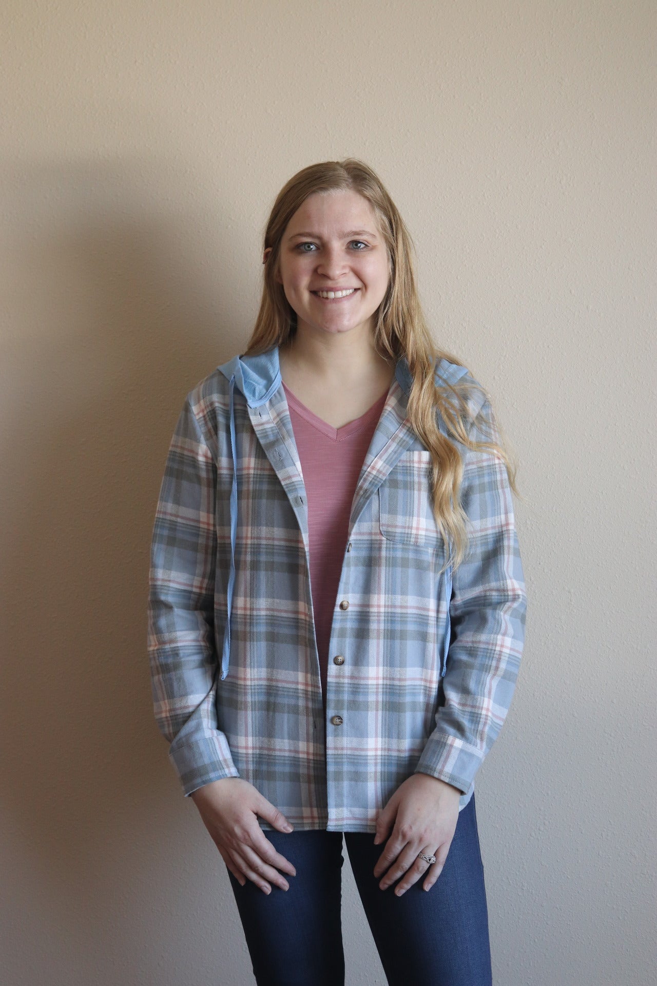 Blue Plaid Hooded Shirt