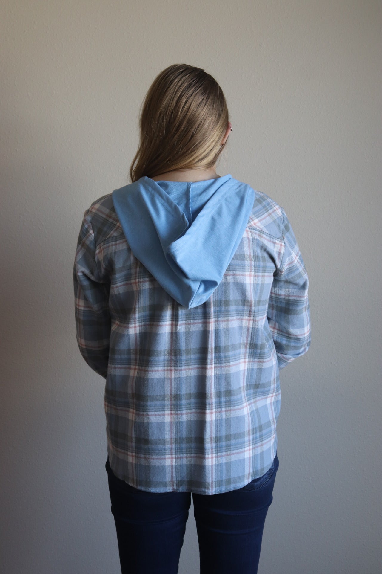 Blue Plaid Hooded Shirt