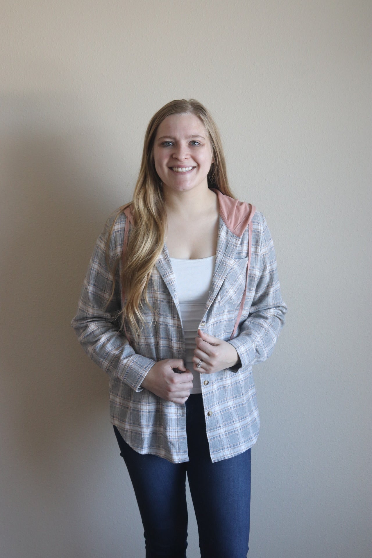 Gray Plaid Hooded Shirt