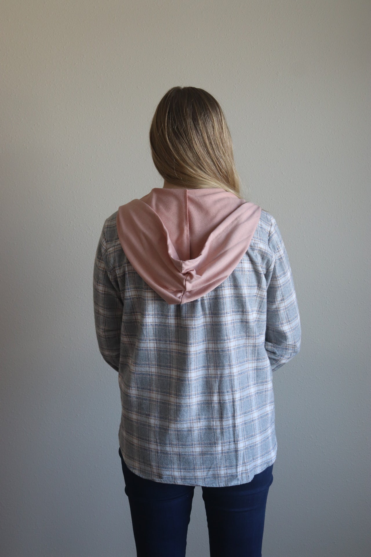 Gray Plaid Hooded Shirt