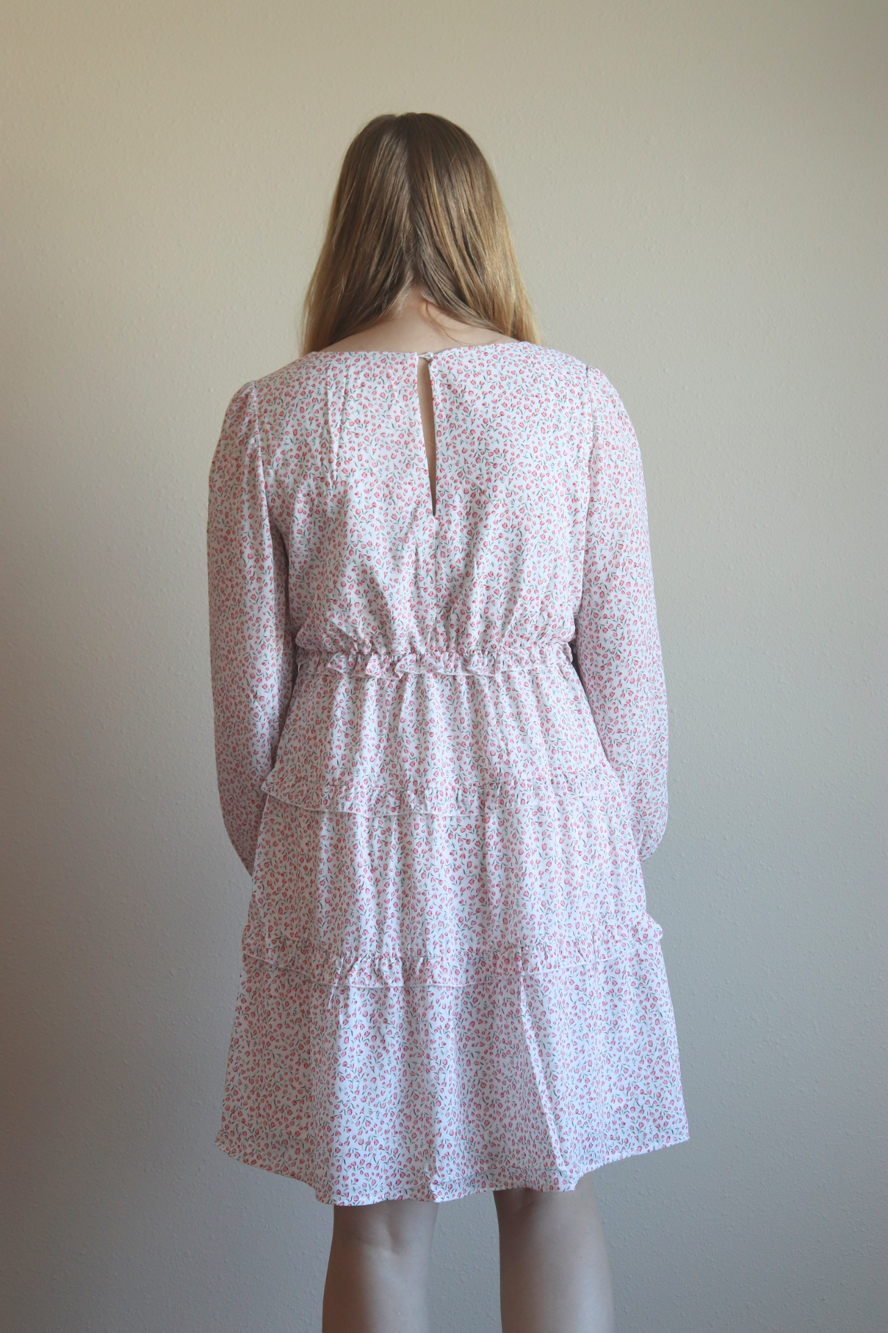 Pink Bubble Sleeve Floral Dress