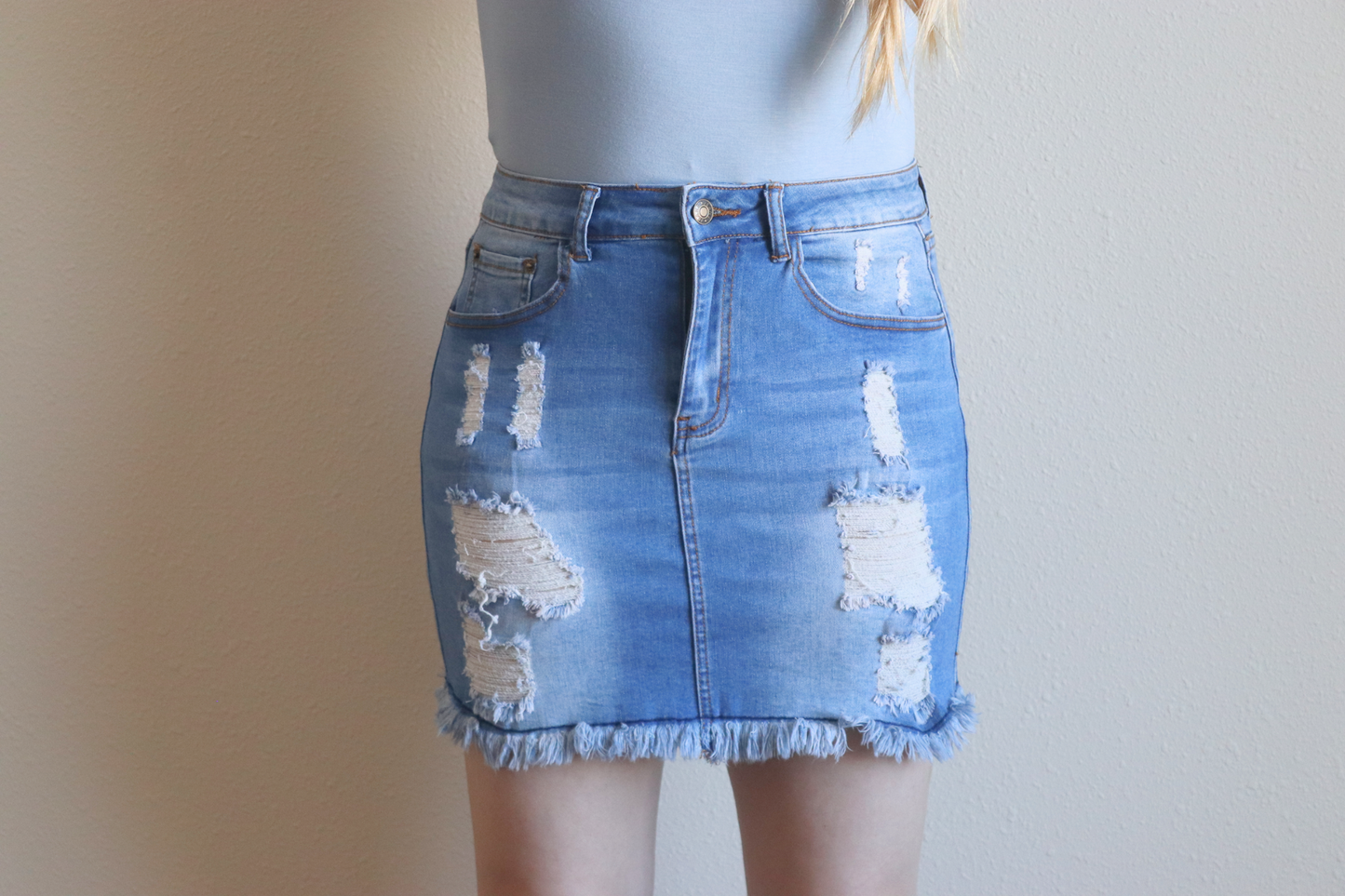 Distressed Denim Skirt